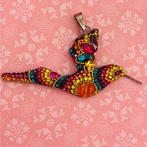 Colorful Crystal and Sterling Silver .925 Hummingbird Pendant